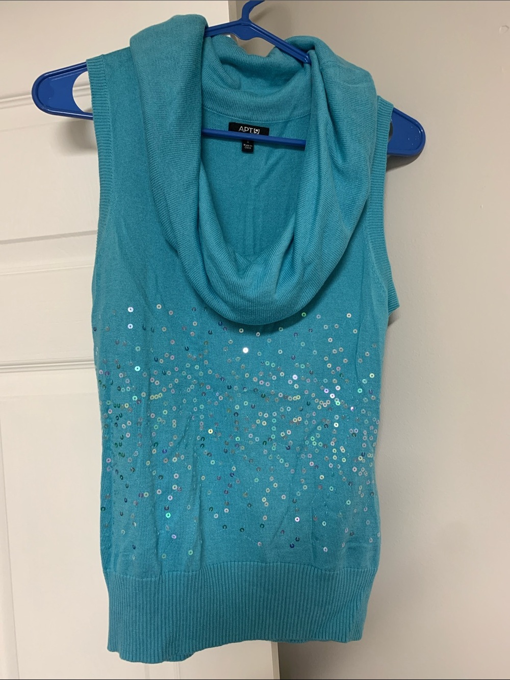 Apt. 9 Teal Sleeveless Cowl Neck Sequin Tank